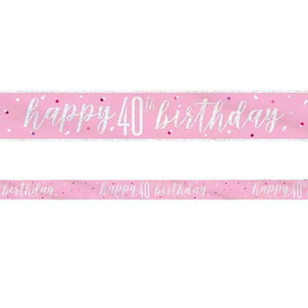 Happy 40th Birthday Banner Rosa & Sølv