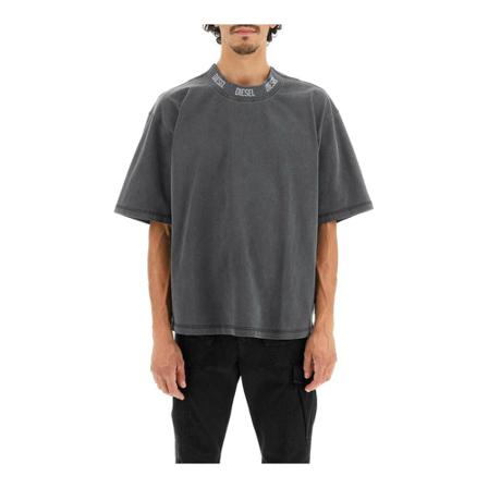 Diesel, t-shirt with branded neckline Grijs, Heren, Maat:XL