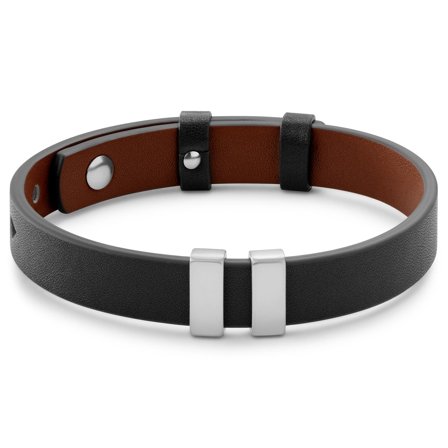 Nomen | Black and Brown Leather Silver-tone ID Bracelet for Men - Leather bracelets
