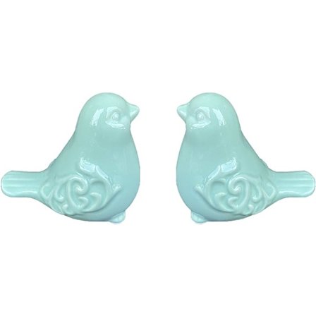 Sæt af 2 Dekorative Fuglefigurer - Glaseret Keramik Fugleskulptur/ Fuglefigur til Hjem, Have, Bryllupsdekoration eller Mere, Grøn