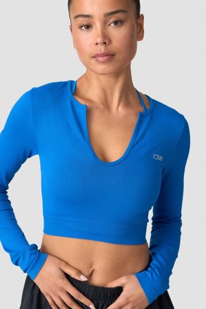 ICANIWILL - Ribbed Define Seamless Cropped Long Sleeve Cobalt Blue - Langermet - Dame - ICIW