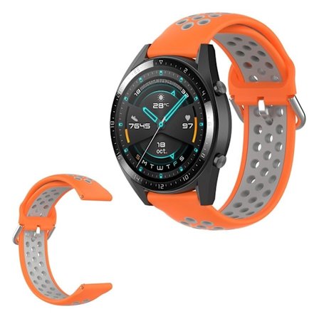 Samsung Galaxy Watch (46mm) / Gear S3 / Huawei Watch GT 2e / GT / GT 2 42mm / 46mm tvåfärgad silikon klockarmband - orange / grå