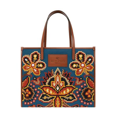 Etro, Patterned shopper bag Blauw, Dames, Maat:ONE Size,stof