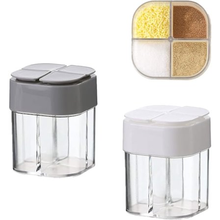2 stk. Krydderikrukkesæt til camping, Rejse Salt- og Peberkværne Mini Transparent 4-rums Krydderikrukke til Køkken Rejser Udendørs Grill.