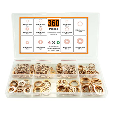 360 st Koppar Tätningsbricka Sortimentslåda