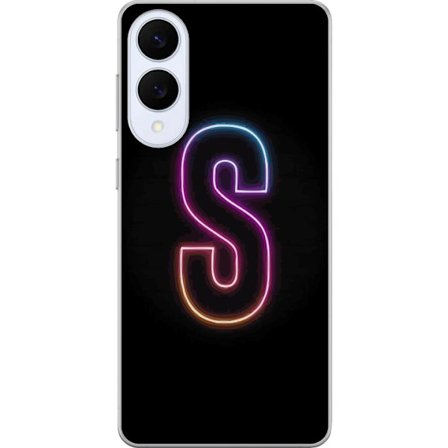 Kompatibelt Mobildeksel til Samsung Samsung Galaxy S25 Edge Neonbokstav S i lysende rosa og blå toner mot mørk bakgrunn, stilig bokstavkunst med ret