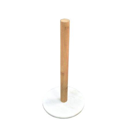 Papirhåndklædeholder, marmorbase, naturlig træstolpe