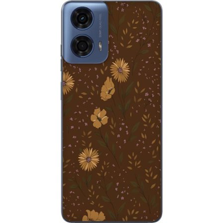 Kompatibelt Mobilskal till Motorola Motorola Moto G04 Bruna blommor retro blommönster blommig design 70-tals vintagestil mönster bohemisk tapetinspi
