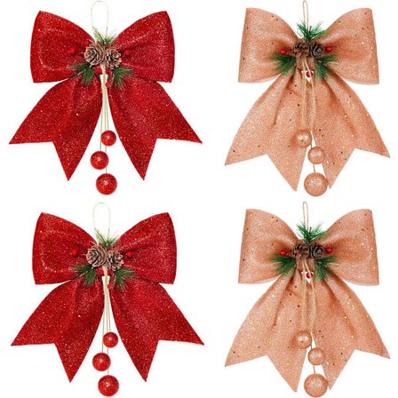 Julebuer - 4 stk. - Juletræspynt Bue m/ Kogler - Julepynt