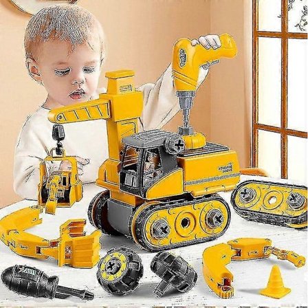 Demontering og montering ingeniør lastebil 4 i 1 kranbil gravemaskin gutt montering lekebil skyveskinne barnegave-sy