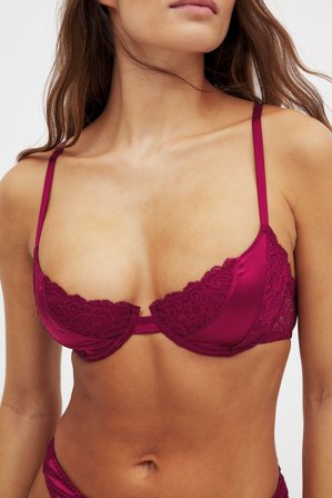 NA-KD Lingerie - Bøyle-BH med satengdetaljer - BH-er - Burgundy - EU 70B