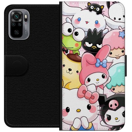 Kompatibelt Lommeboketui til Xiaomi Redmi Note 10S Tett mønster av søte figurer med store øyne i ulike farger og uttrykk med LABUBU-tekst