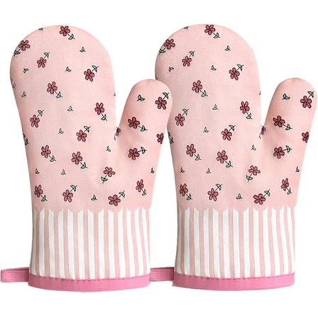 1 Par (Pink Blomst) Ovn Handsker, Køkken Handsker, Grill Handske