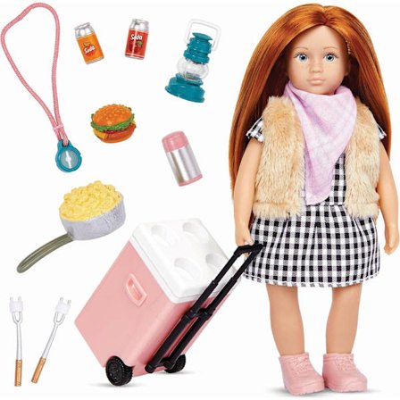 Jessa Walking Tent - Mini 15cm med dockkläder, rött långt hår, docktillbehör