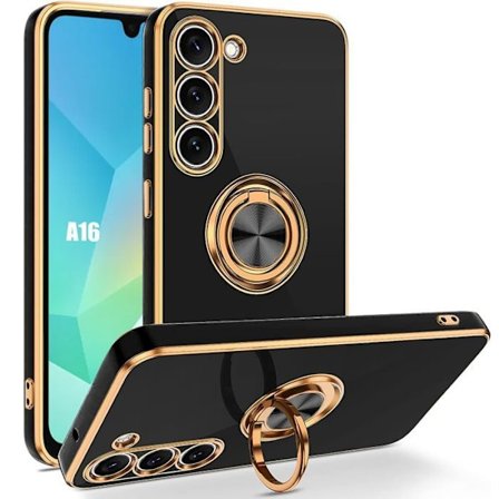 Coque för Samsung Galaxy A16 5G/4G - Mjuk Silikon med Rotating Ring - Svart