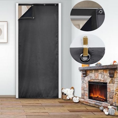 Isolerende Dør Gardin Grå 82x204cm, Termisk Vandtæt Vindafskærmning, Nem Selvklæbende, Isolering og Privatliv Hjemmet