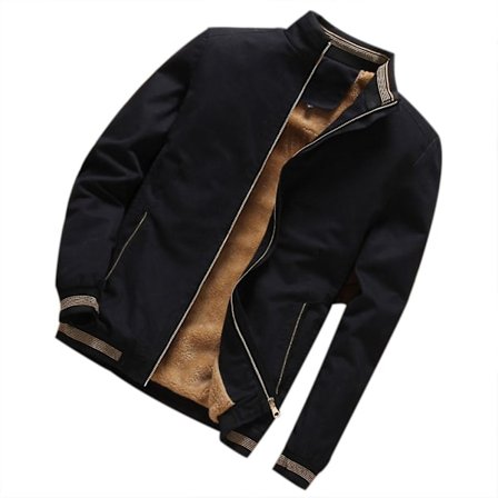 Tykk fleeceforet vinterjakke for menn med ståkrage, glidelåslukking og kort modell