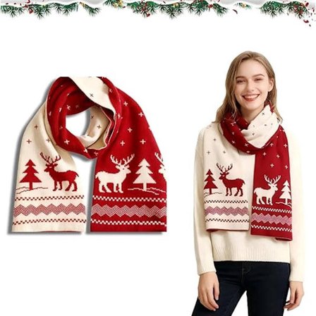 ING skjerf (160*20cm) dameskjerf julegaver Skjerf Varmt strikket skjerf Jule-reinsdyrskjerf Søtt halsskjerf Vinter Jul Høytid Rødt
