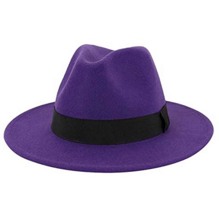 Elegant hatt for kvinner, sammenleggbar ullfilt Outback-hatt, britisk stil, hodeplagg med bred brem og belte lilla Purple