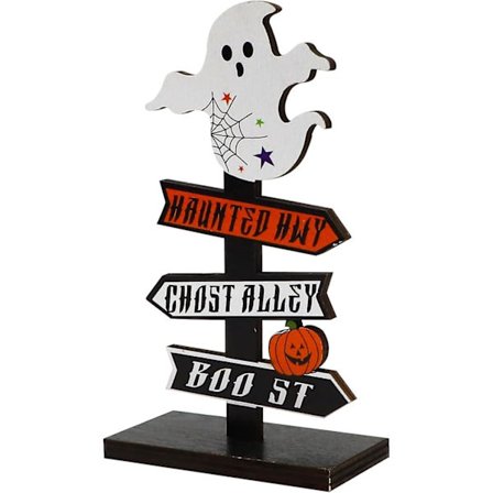Halloween Borddekorasjon i Tre - Happy Halloween Skiltstativ (spøkelse)