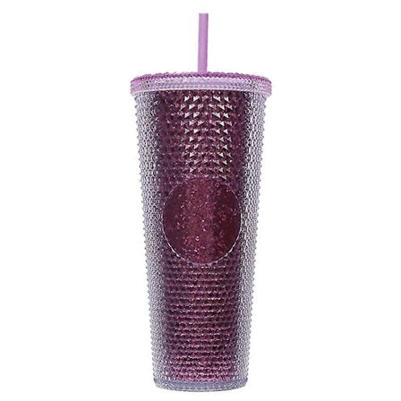 710 ml Bærbar Studded Tumbler med Låg og Sugerør, Iced Coffee Kopper, Dobbeltvægget Glat Kop YMU