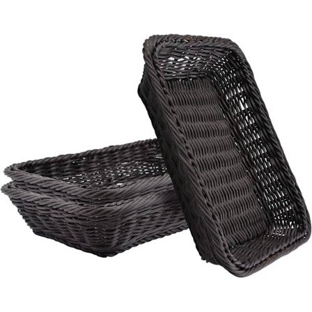 Vævede kurve, sæt med 3 polykurve til brødopbevaring i polykurve til mad, frugt, grøntsager, servering, restaurant, hjemmekøkken Mørk kaffe