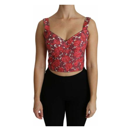 Dolce & Gabbana, Floral Brocade Cropped Blouse Tank Top Różowy, Kobieta, Rozmiar: 3XS