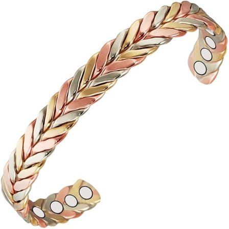 Håndlavede magnetiske kobberarmbånd til kvinder eller mænd, 6,5' trefarvet flettet kobberarmbånd, manchetarmbånd, smykker i ren kobber