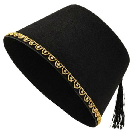Marokkansk Fez-hatt med perlekant, tyrkisk hatt for menn med svarte dusker, Tarboosh-hatt, Pasha Fez, egyptiske Fez-caps, kostymerekvisitter[D]