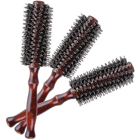 3 stk Runde Hårbørster Svinbust Håndtak i Tre