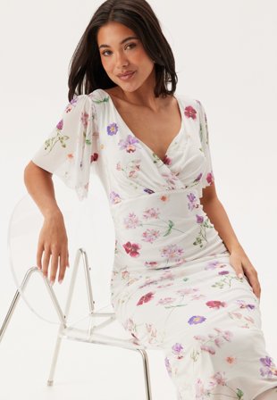 Bubbleroom Occasion - Butterfly Sleeve Mesh Ankle Dress - M