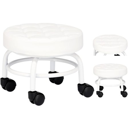 Kosmetisk pall på hjul svängbar pedikyr för skönhetssalong rund vit