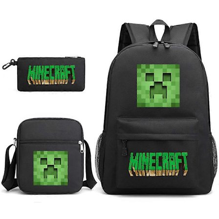 Minecraft Skolesekk Ryggsekk Penal Skulderveske Tredelt Sett _04