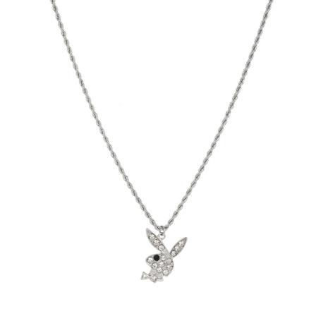Rhinestone Playboy Kanin Hengesmykke Rustfritt Stål Retro Punk Halskjede Kvinner