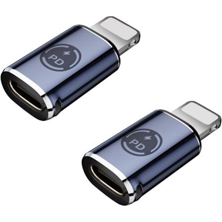 USB C till Lightning-adapter, [2-pack] Typ C Hona till Lightning Hane-adapter, Stödjer 27W PD, Typ C-laddning, Dataöverföring