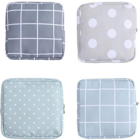 Sanitetsbind opbevaringspose, 4-pak vandtætte bindposer med lynlås (prikket + ternet)