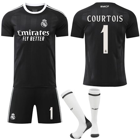 2025-2026 Real Madrid Sort Træningsfodboldtrøje med Strømper Nr. 1 COURTOIS