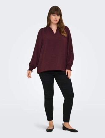 ONLY Carmakoma Carmetta V-Neck Ls Top Wvn Noos - Burgundy - 46