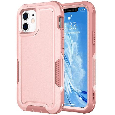 3-in-1 PC + TPU iskunkestävä puhelinkotelo iPhone 12:lle (pinkki)