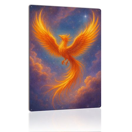 Feeniks metallikyltti tulinen myyttinen lintu nouseva fantasia seinätaide vintage peltikyltti lahjaksi
