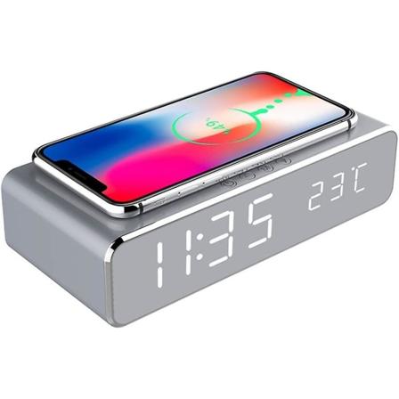 2-in-1 LED-her tyskello Qi-laturilla ja l mp mittarilla Iphone Xs Maxille, Xs:lle, Xr:lle, X:lle, 8:lle, 8 Plus:lle, Samsung Galaxy S9:lle, S9 