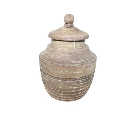 Opbevaringskrukke med låg, 12x12x18cm, naturtræ