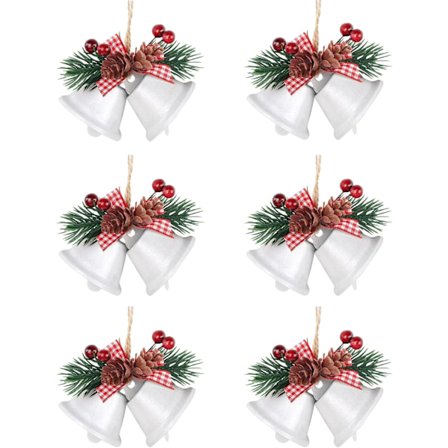 Hvite Juleklokke Trepyntsett, 6 stk Små Hengende Ch