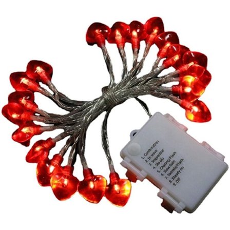 Valentinsdag lyslenke, 25 cm, med 20 hjerteformede LED-lys, batteridrevet, festdekorasjoner.