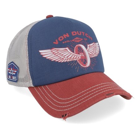 Von Dutch - Blau Trucker Cap - Screen Print Grey/Navy/Red A-Frame Trucker @ Hatstore