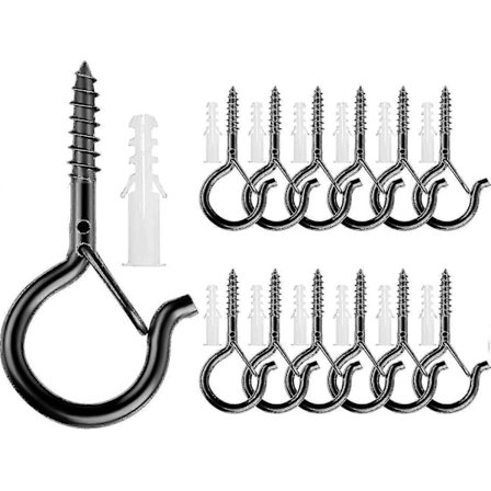 2,2 tommer kroge 304 rustfrit stål skruekroge loftskroge metal vægophæng (sort, 12 stk.)--