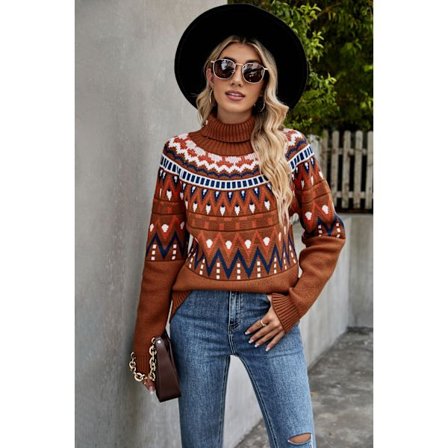 2023 vinter ny Amazon cross-border damebeklædning retro stribet syning kontrast sweater turtleneck løs sweater