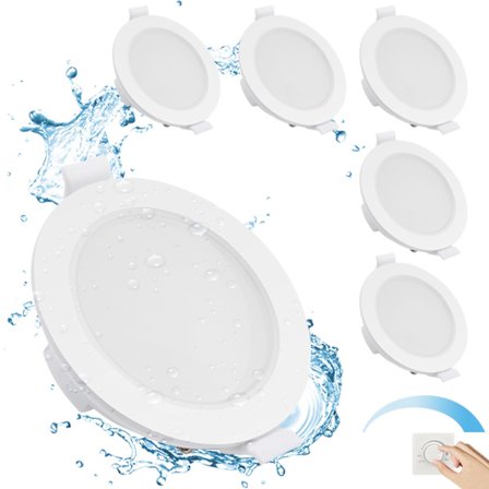 IP65 Badeværelse Forsænket LED Spotlight, 6 x 5W Dæmpbar LED Spotlight 4000K Neutral Hvid 400LM, 35mm Ekstra Flad Forsænket Spotlight, Hul Φ68-80mm