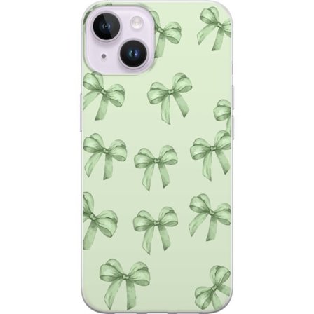 Kompatibelt Mobilskal till Apple Apple iPhone 15 Plus Grönt rosett mönster sött pastell bågdesign estetiskt gulligt presentband sömlös tapet mju