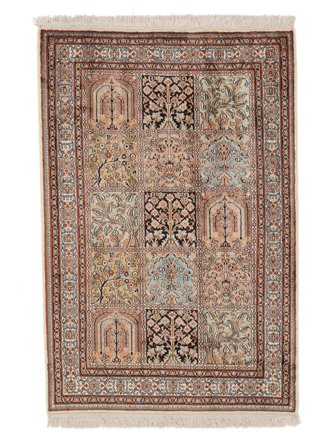 Tapis D'orient Cachemire Pure Soie 80X120 Marron/Beige (Soie, Inde)
